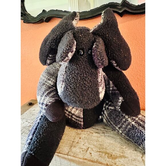 Vintage Plush Maine Patchwork Co Moose Blue/Purple Sits a 15" Tall - Picture 6 of 7